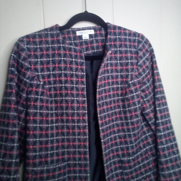 Pendleton Blazer Jacket 4 Wool Cashmere Lined Black Red - Picture 11 of 14
